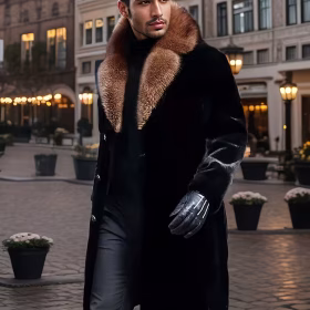 Manteau d'hiver chaud et moelleux pour hommes, vêtement de mode décontracté pour hommes, costume marron café pour fête d'affaires, col de costume, manteau d'automne et d'hiver en fausse fourrure noire, manteau en peluche, manteau long chaud, doux et confortable
