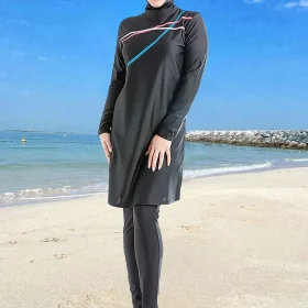 Muslim Swimwear Women Modest Patchwork Hijab Long Sleeves Sport Swimsuit 3pcs Islamic Burkinis Wear Bathing Suit