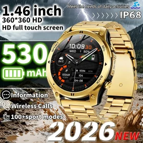 2026 New Outdoor Military Men's Smartwatch Is Equipped With GPS 530 mAh, A Compass, Wireless Communication, IP68 Waterproof