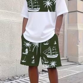Ensemble décontracté pour homme : T-shirt à col ras du cou + Short